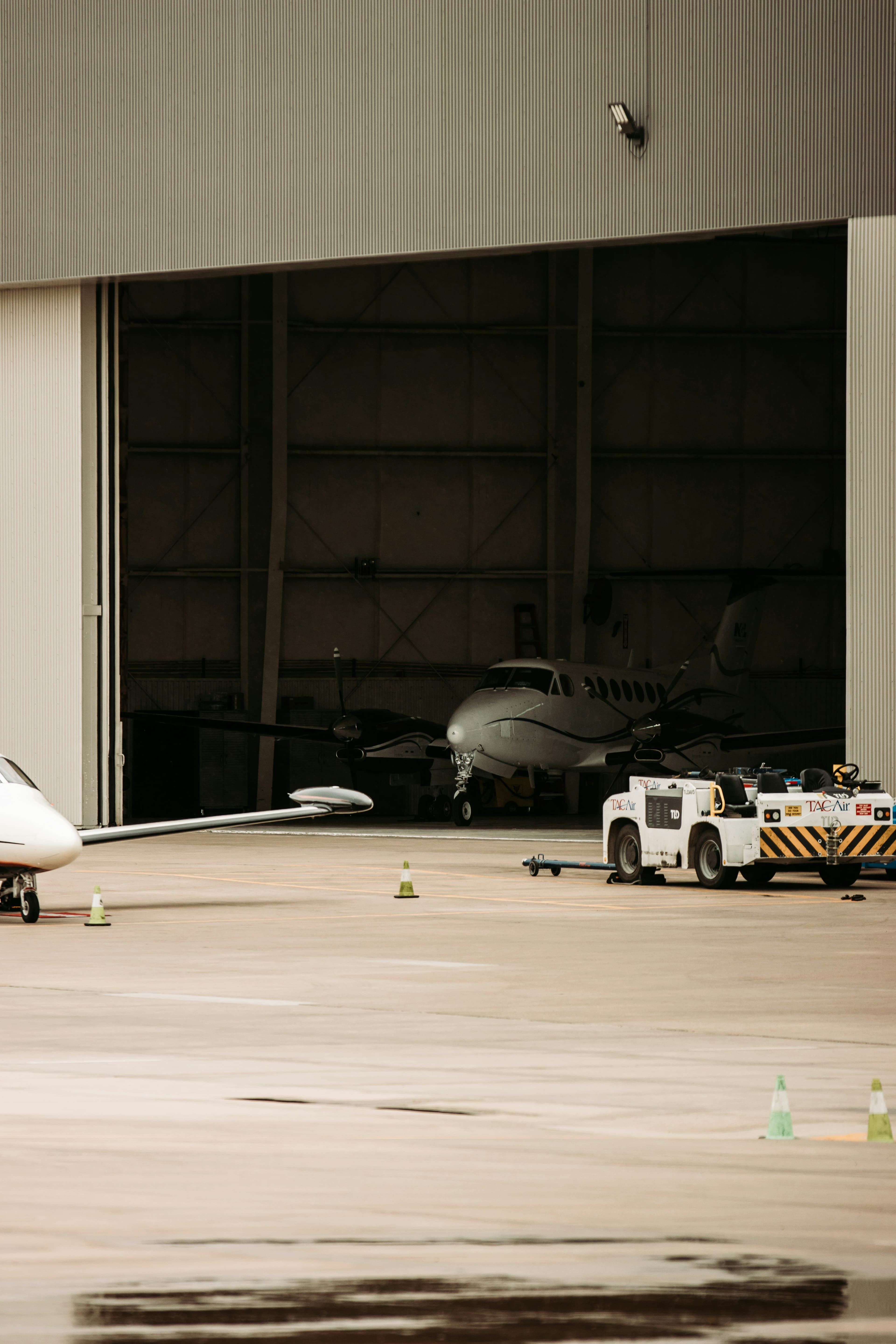 Business jet prepared for an aircraft support movement